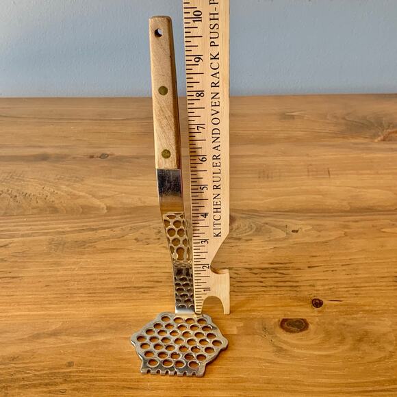 Vtg Vernco Potato Masher Chopper Hexagon Heavy Duty Stainless Wood Japan MCM - Picture 3 of 9